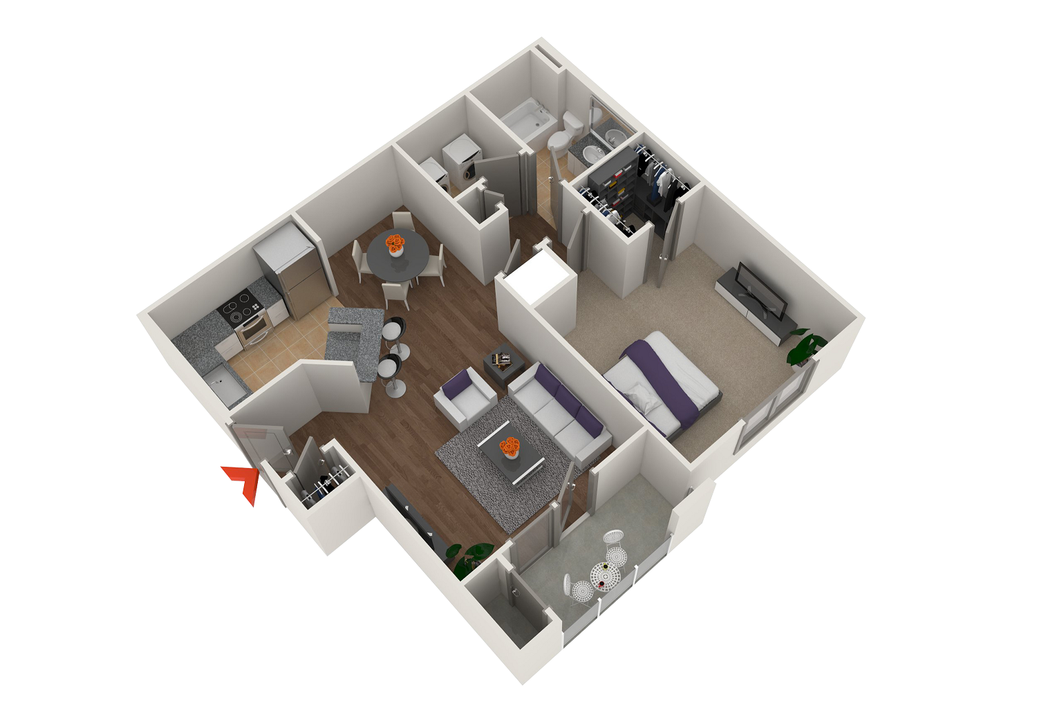 Floor plan for 1 bed, 1 bath, 810 sqft